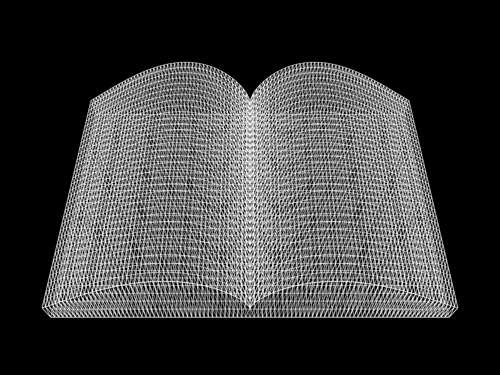 白色線框畫出的一本翻開的書,書頁從書脊往兩側彎起